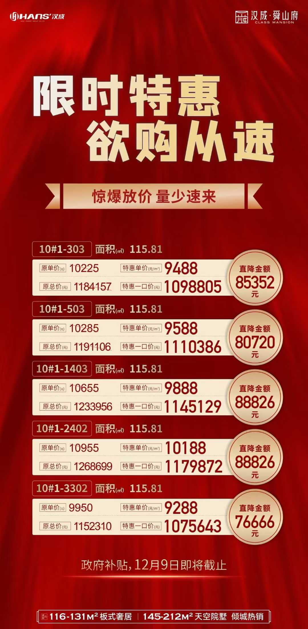 汉成舜山府    重磅金喜    5套优质房源